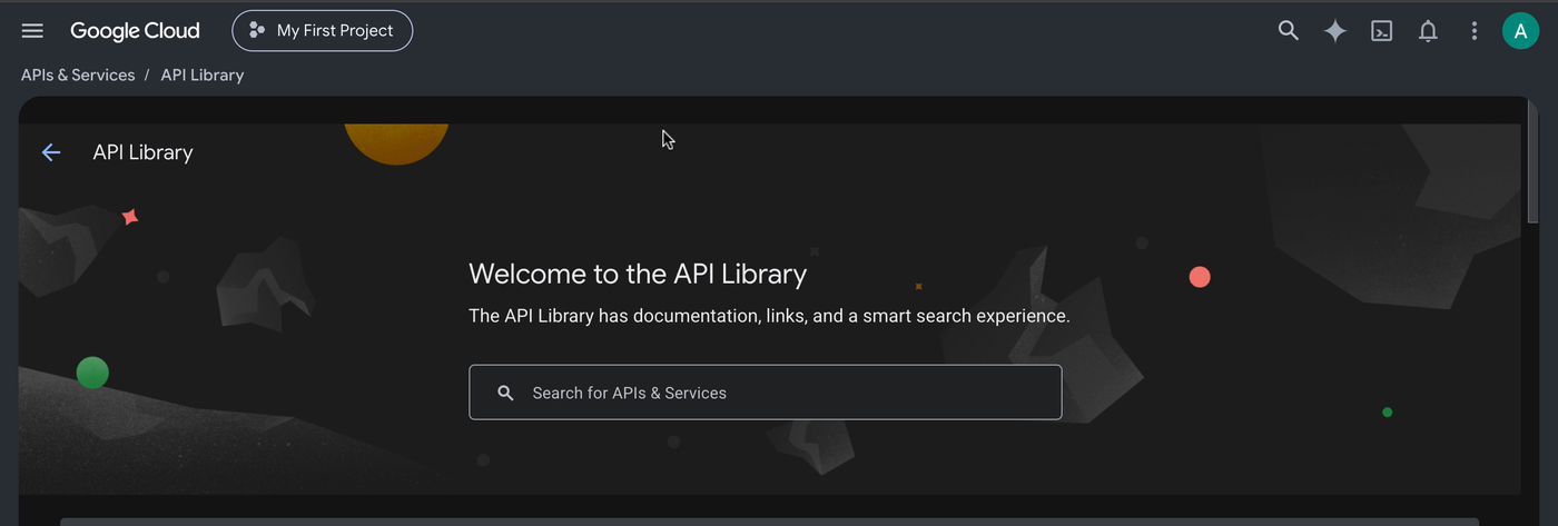 The API Library page with its search box